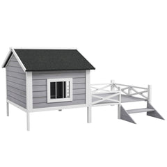 PawHut Small/Medium Dog House with Porch, Grey