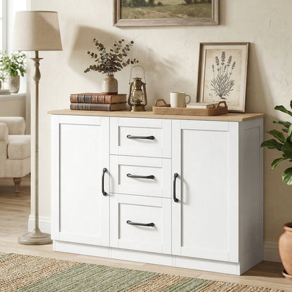 HOMCOM Sideboard Storage Cabinet, Modern 110 cm Buffet Storage Cabinet with 3 Drawers and 2 Soft Close Doors, White