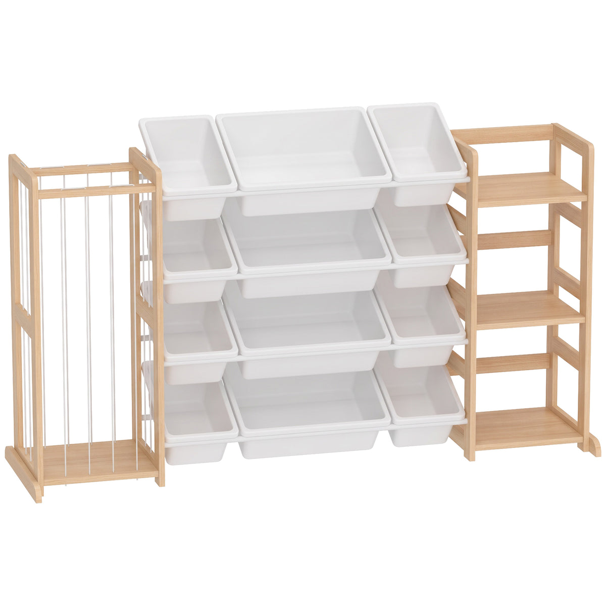 AIYAPLAY Wooden Toy Storage Unit with Stuffed Animal Storage, Bookshelf and 12 Bins for Kids Rooms, Bedroom, Playroom, Nursery