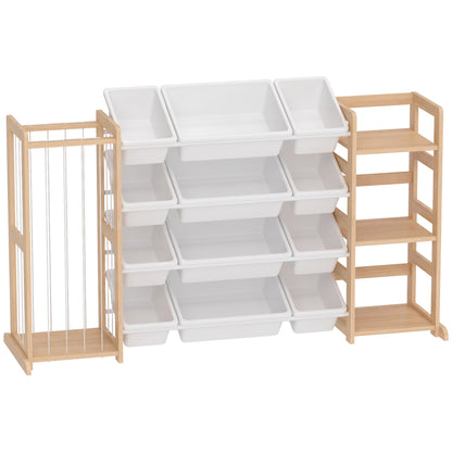 AIYAPLAY Wooden Toy Storage Unit with Stuffed Animal Storage, Bookshelf and 12 Bins for Kids Rooms, Bedroom, Playroom, Nursery