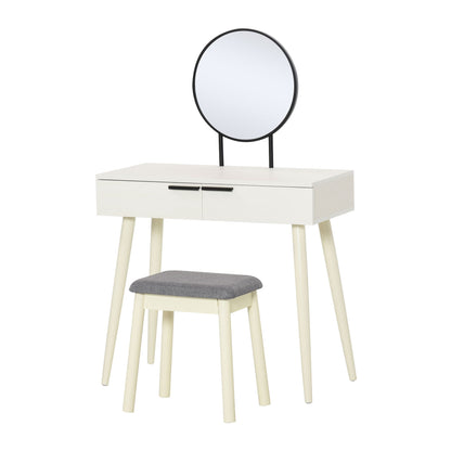 HOMCOM Dressing Table with Mirror and Stool, Vanity Makeup Desk Set with 2 Drawers, Cushioned Stool and Make-up Organiser for Bedroom and Dressing Room, 80 x 40 x 123 cm, White