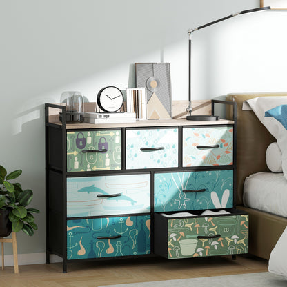 HOMCOM 7-Drawer Chest of Drawers - Blue