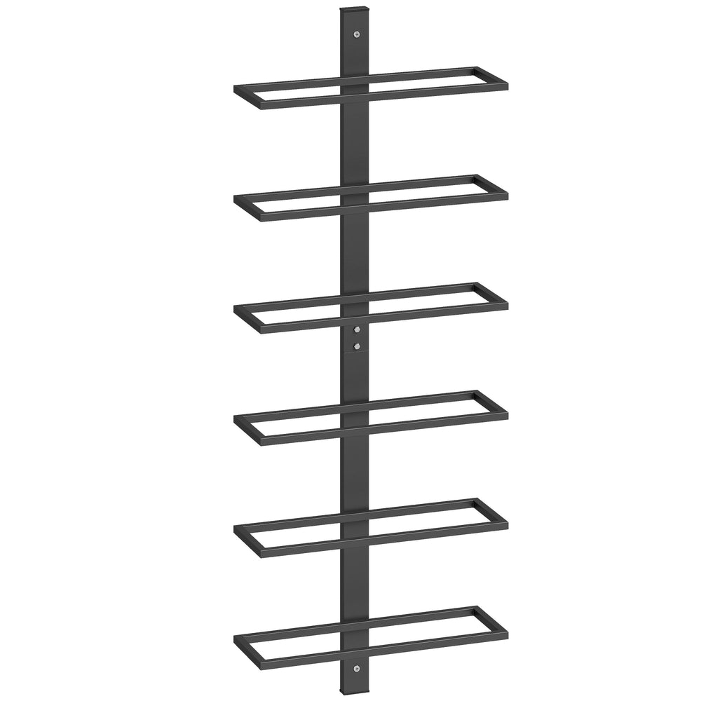 HOMCOM Wall Mounted Wine Rack, 6 Tier Metal Wine Display Rack, Storage Holder for Kitchen, Black