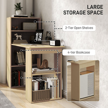 HOMCOM 120cm Computer Desk, Wooden PC Laptop Table with 6-Tier Storage Bookshelves, Home Office Working Study Desk, Writing Workstation, Natural Wood