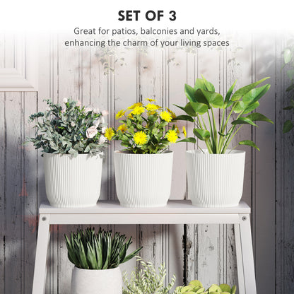 Outsunny Set of Three Ф22cm Planters - White