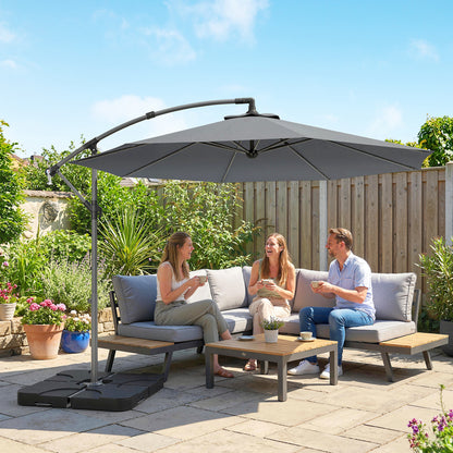 Outsunny 3m Overhanging Parasol, with Base, Weights and Cover - Dark Grey