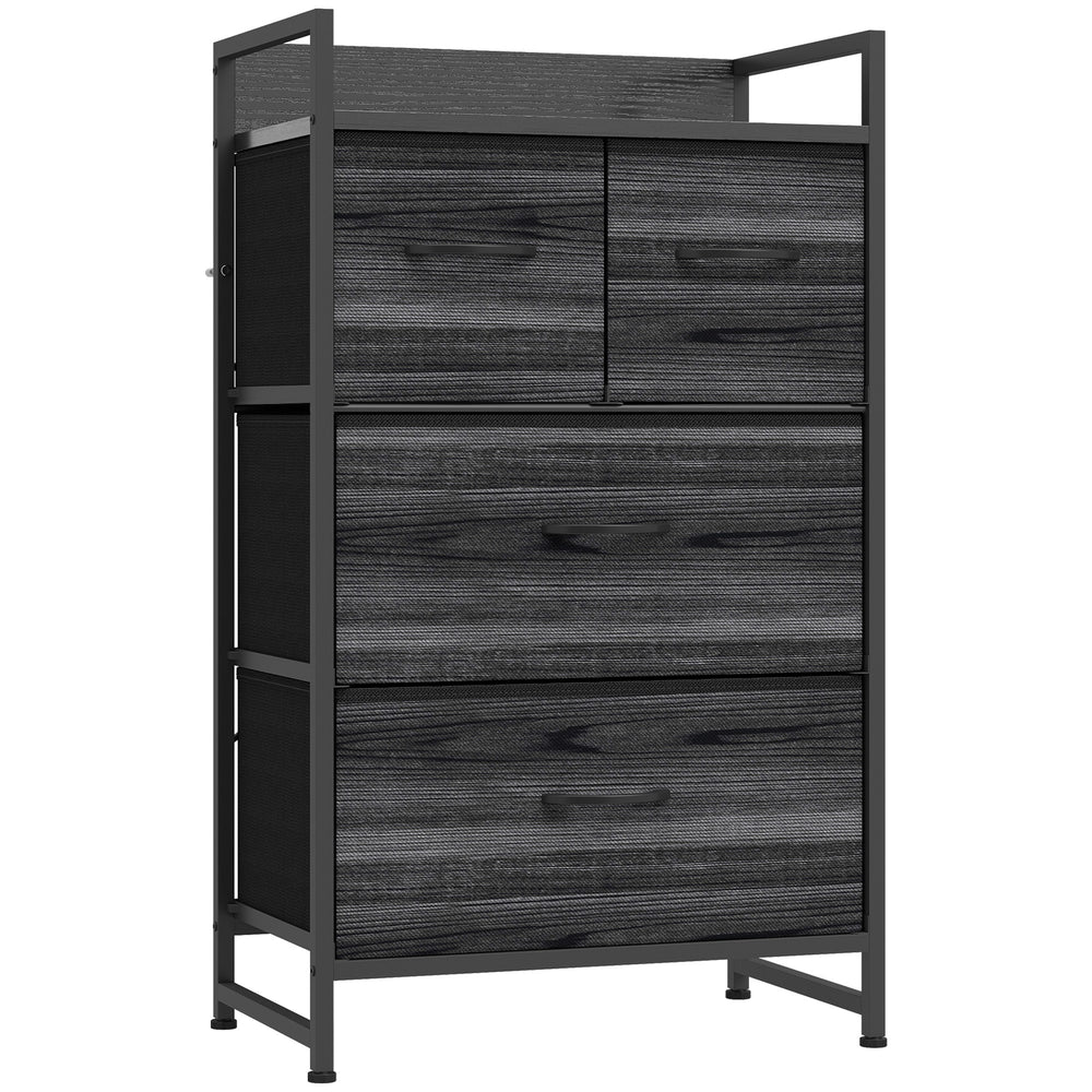 HOMCOM Rustic Chest of Four Fabric Drawers - Black Wood Effect