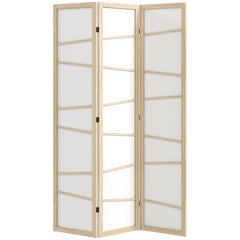 HOMCOM Wooden Folding Privacy Screen, 3 Panel Room Divider for Bedroom, Natural Wood Finish