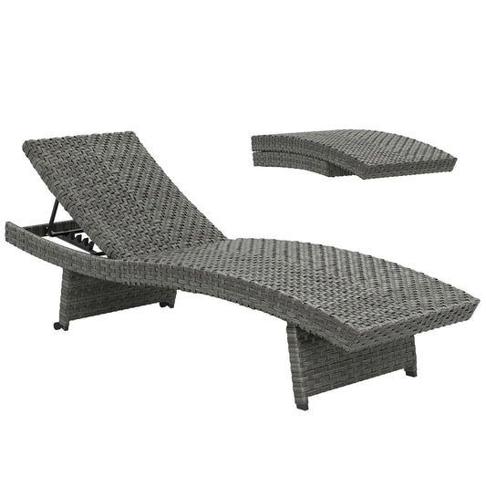 Outsunny Outdoor PE Rattan Sun Lounger, Folding Wicker Garden Lounger Recliner with 4-Level Adjustable Backrest, Rolling Sunbed Lounge Chair with Wheels, Non-Slip Legs for Balcony, Beach, Mixed-grey