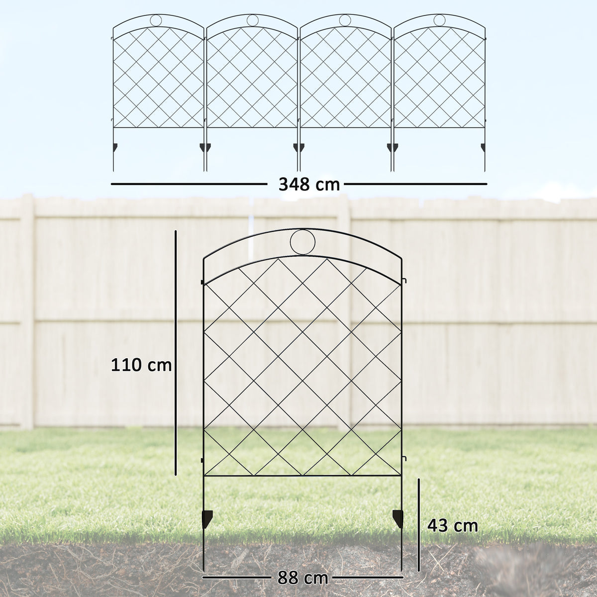 Outsunny Steel Decorative Outdoor Picket Fence Panels Set of 4, Black