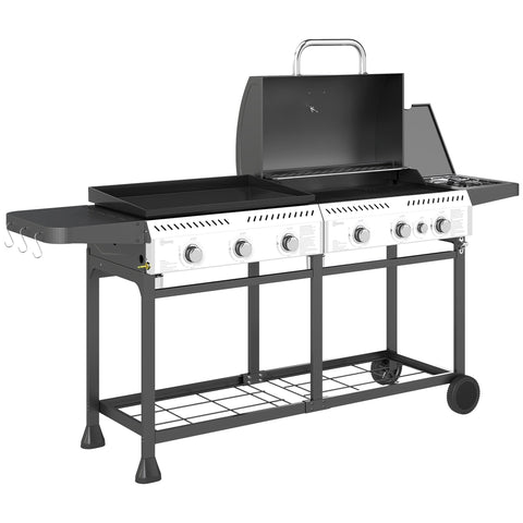 Outsunny Deluxe Duo Gas BBQ, with Grill, Plancha and Side Burner - Black