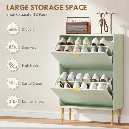 HOMCOM Elegant Two-Drawer Shoe Cabinet - Light Green