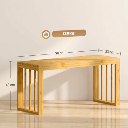 HOMCOM 90 cm Bamboo Shoe Bench Backless Hallway Bench Seat, Wood Indoor Decor for Entryway, Natural