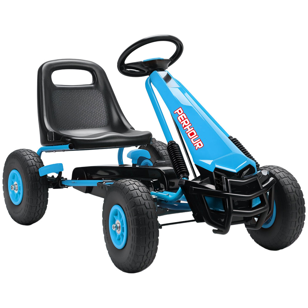 AIYAPLAY Kids Pedal Go Kart with Adjustable Seat, EVA Tyres, Manual Clutch, Brake, Go Kart for Kids 3-8 Years, Blue