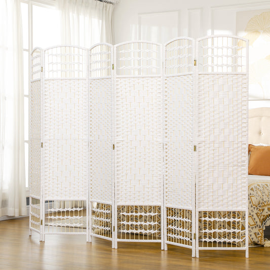 HOMCOM 6 Panel Folding Room Divider, Privacy Screen, Paravent Partition Separator for Living Room, Bedroom, White