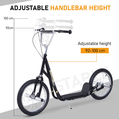 HOMCOM Stunt Scooter, Kids Scooter with 16" Big Wheels, Adjustable Height, Dual Brakes, for Ages 5+ Years, Black