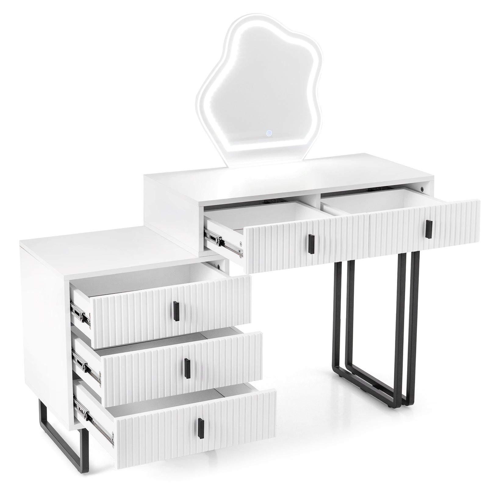 Vanity Desk with Mirror and Lights 3 Lighting Modes Adjustable Brightness-White