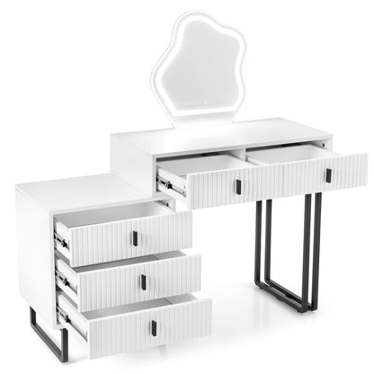 Vanity Desk with Mirror and Lights 3 Lighting Modes Adjustable Brightness-White