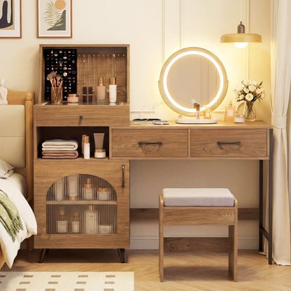 Vanity Desk with Mirror and Lights Makeup Vanity Table with 3 Lighting Modes-Natural