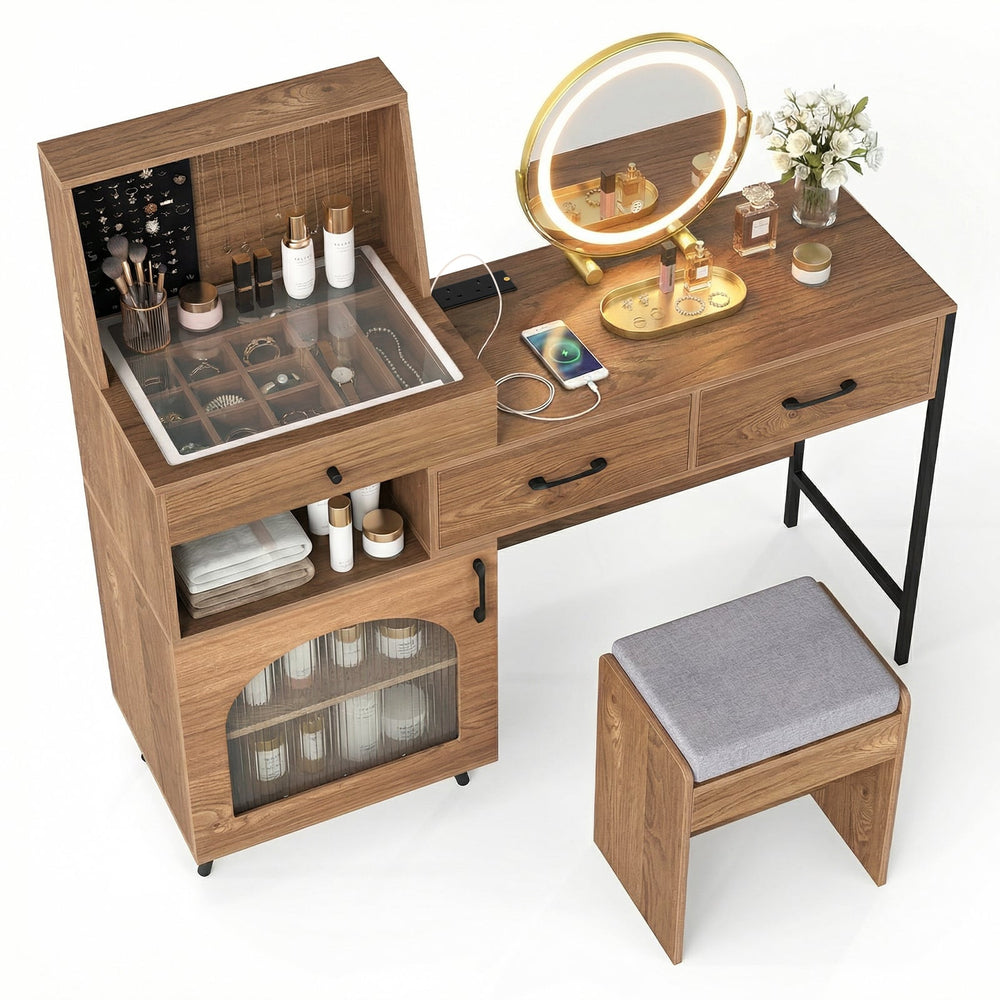 Vanity Desk with Mirror and Lights Makeup Vanity Table with 3 Lighting Modes-Natural