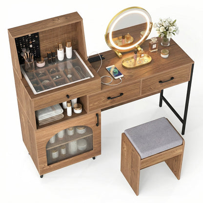 Vanity Desk with Mirror and Lights Makeup Vanity Table with 3 Lighting Modes-Natural