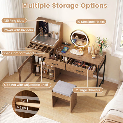 Vanity Desk with Mirror and Lights Makeup Vanity Table with 3 Lighting Modes-Natural