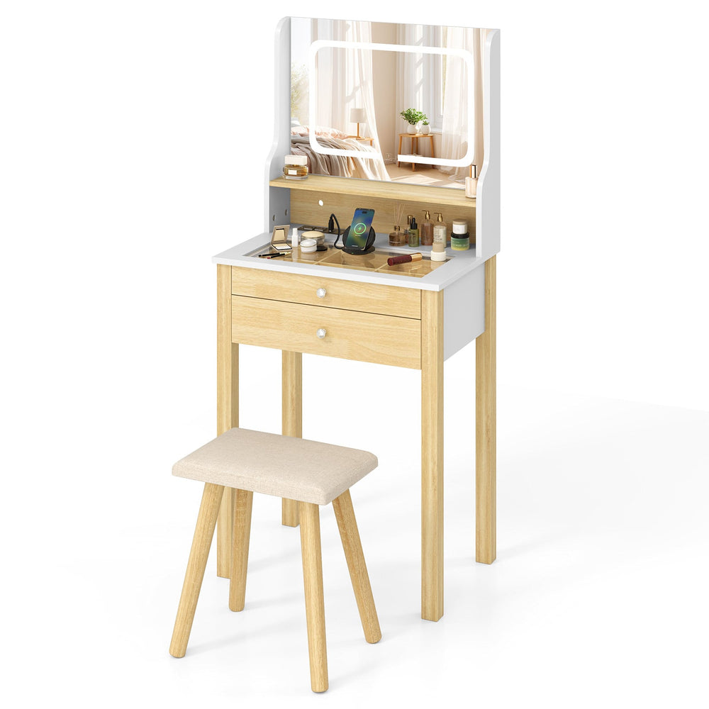 Vanity Desk with Mirror and Lights Small Makeup Table with 3 Light Modes-White