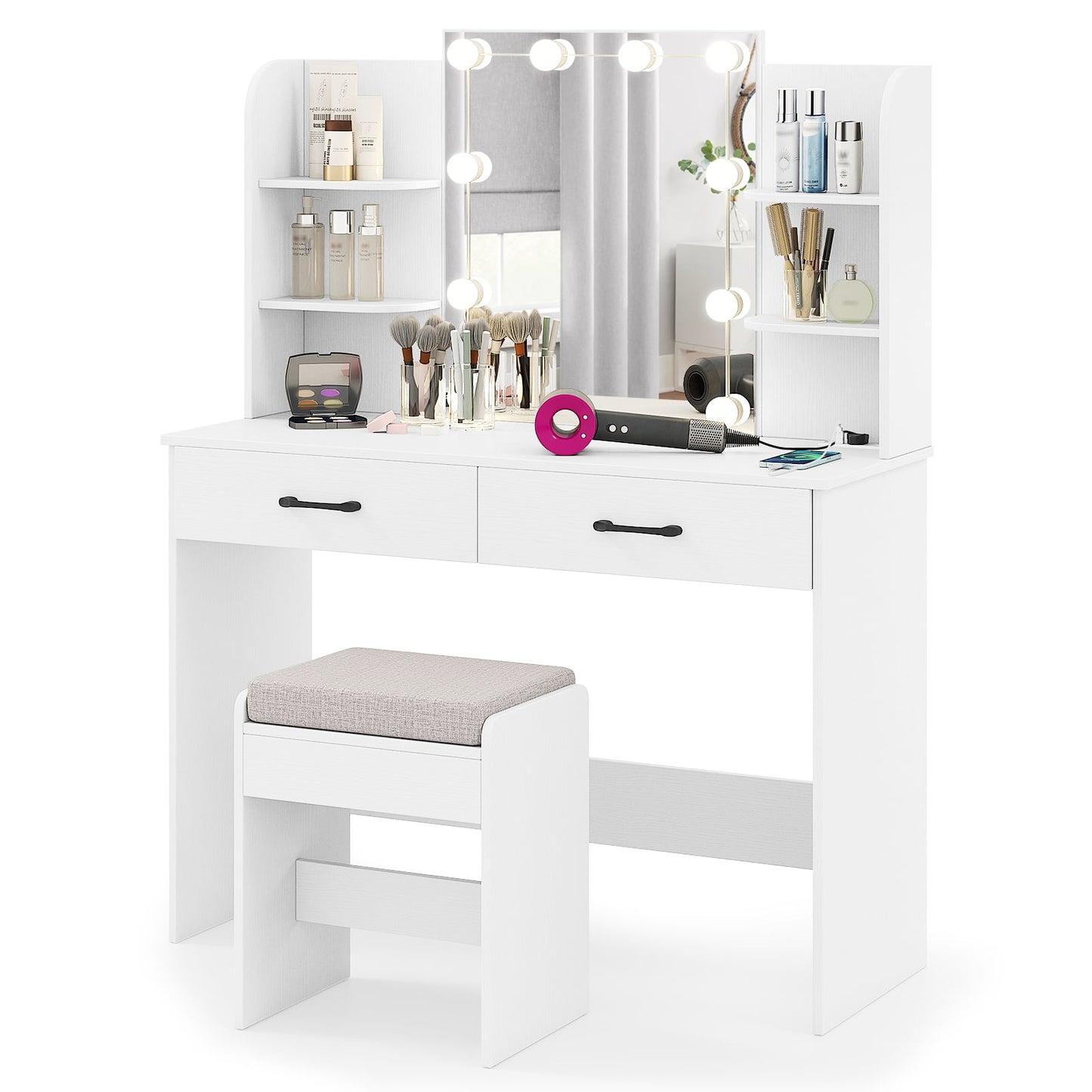 Vanity Set with 3-Color Lighting and Adjustable Brightness-White