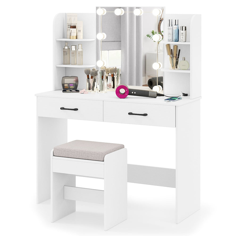 Vanity Set with 3-Color Lighting and Adjustable Brightness-White