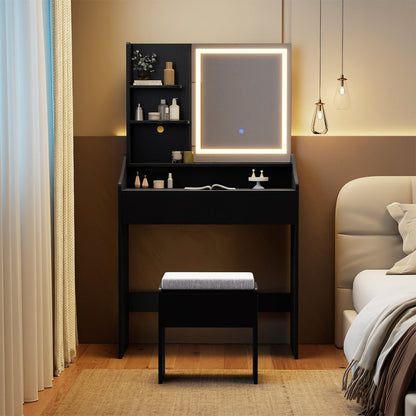 Vanity Desk Set with Built-in Charging Station and Storage Drawers-Black