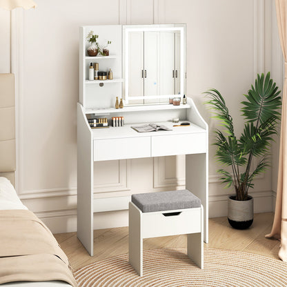 Vanity Desk Set with Built-in Charging Station and Storage Drawers-White