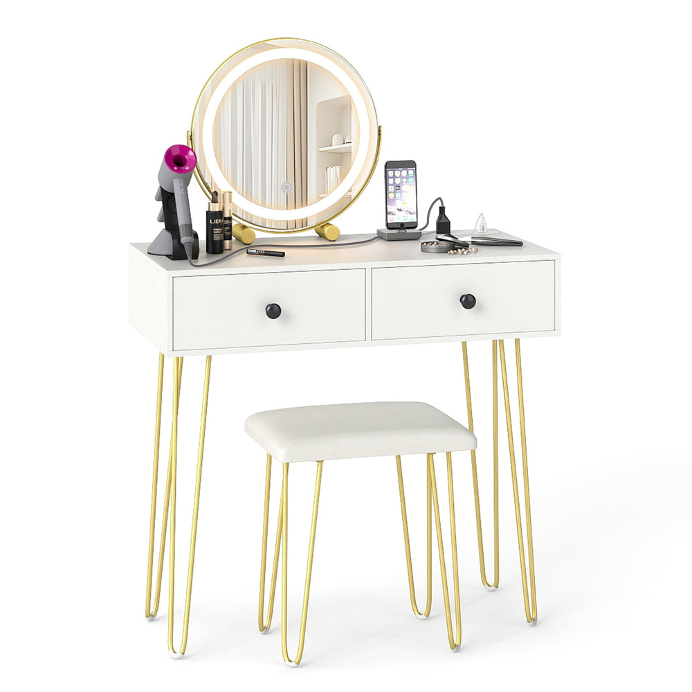 Vanity Desk with Mirror and Lights Makeup Dressing Table-White