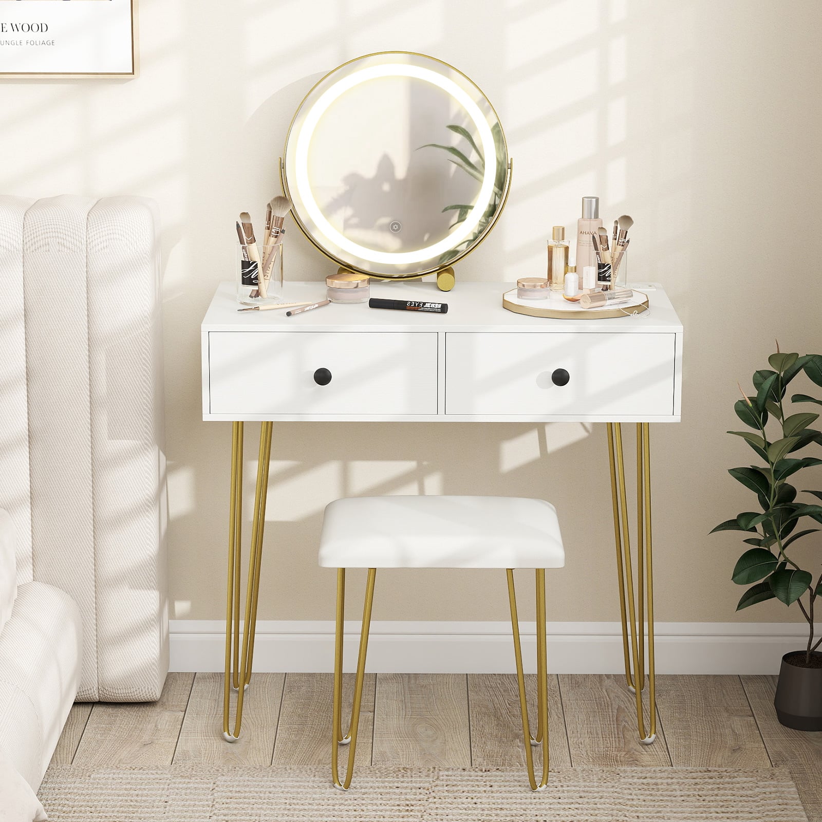 Vanity Desk with Mirror and Lights Makeup Dressing Table-White