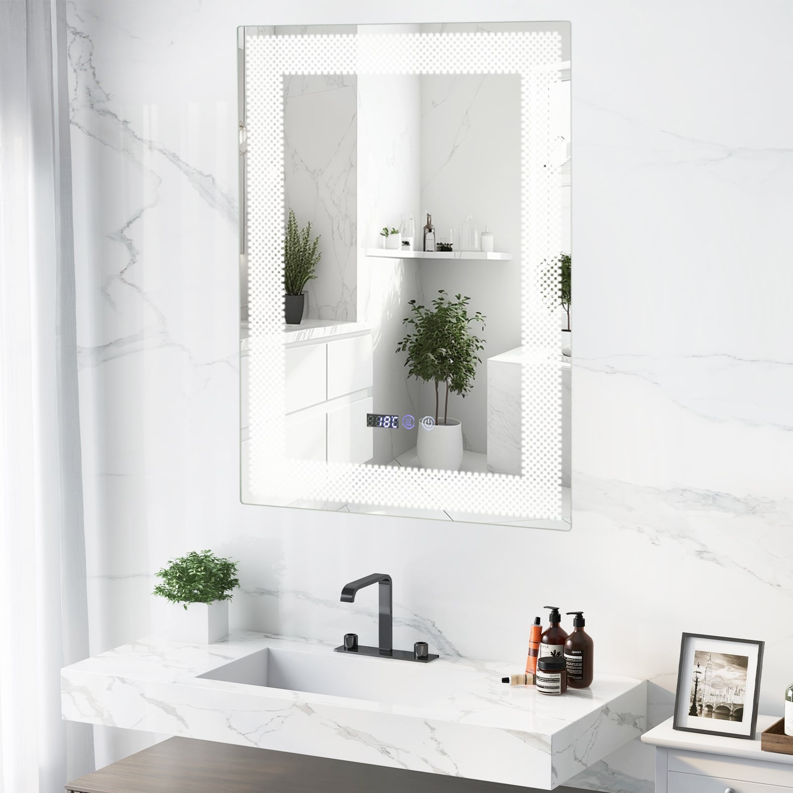 LED Wall Mounted Anti-Fog HD Vanity Mirror with 3 Color Adjustable Lights