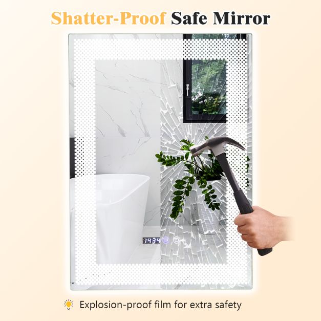 LED Wall Mounted Anti-Fog HD Vanity Mirror with 3 Color Adjustable Lights