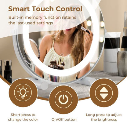 30 CM LED Light Up Round Mirror with 3 Colours and Adjustable Brightness-White