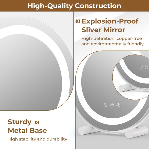 30 CM LED Light Up Round Mirror with 3 Colours and Adjustable Brightness-White