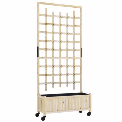 Outsunny Wooden Trellis Planter, Raised Garden Bed with Wheels, to Climb and Grow Vegetables, Herbs and Flowers, Natural
