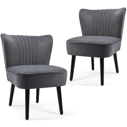 Velvet Accent Chair Set of 2 Modern Leisure Chair with Rubber Wood Legs-Grey