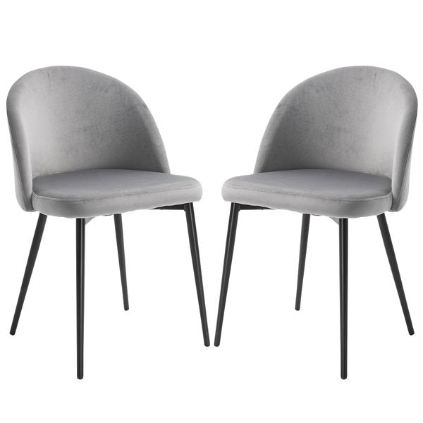 Velvet Contemporary Set Of 2 Kitchen Dining Chairs - Grey