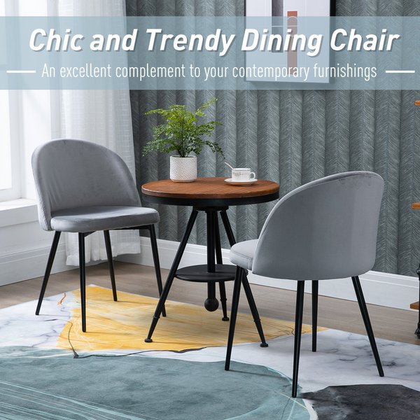 Velvet Contemporary Set Of 2 Kitchen Dining Chairs - Grey