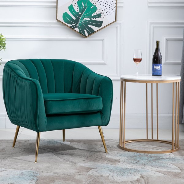 Velvet-Look Polyester Upholstered Decadent Armchair - Emerald Green