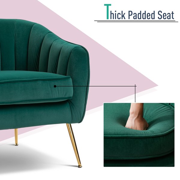 Velvet-Look Polyester Upholstered Decadent Armchair - Emerald Green