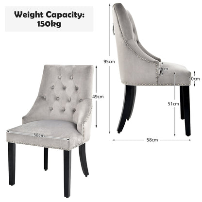 Modern Button-Tufted Velvet Studded Dining Chair with Nail head Trim-Grey