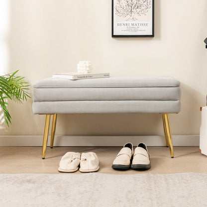 Velvet Upholstered Storage Bench with Removable Top-Grey