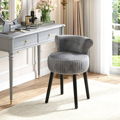 Velvet Vanity Chair with Tufted Low Back and Solid Wood Legs-Grey