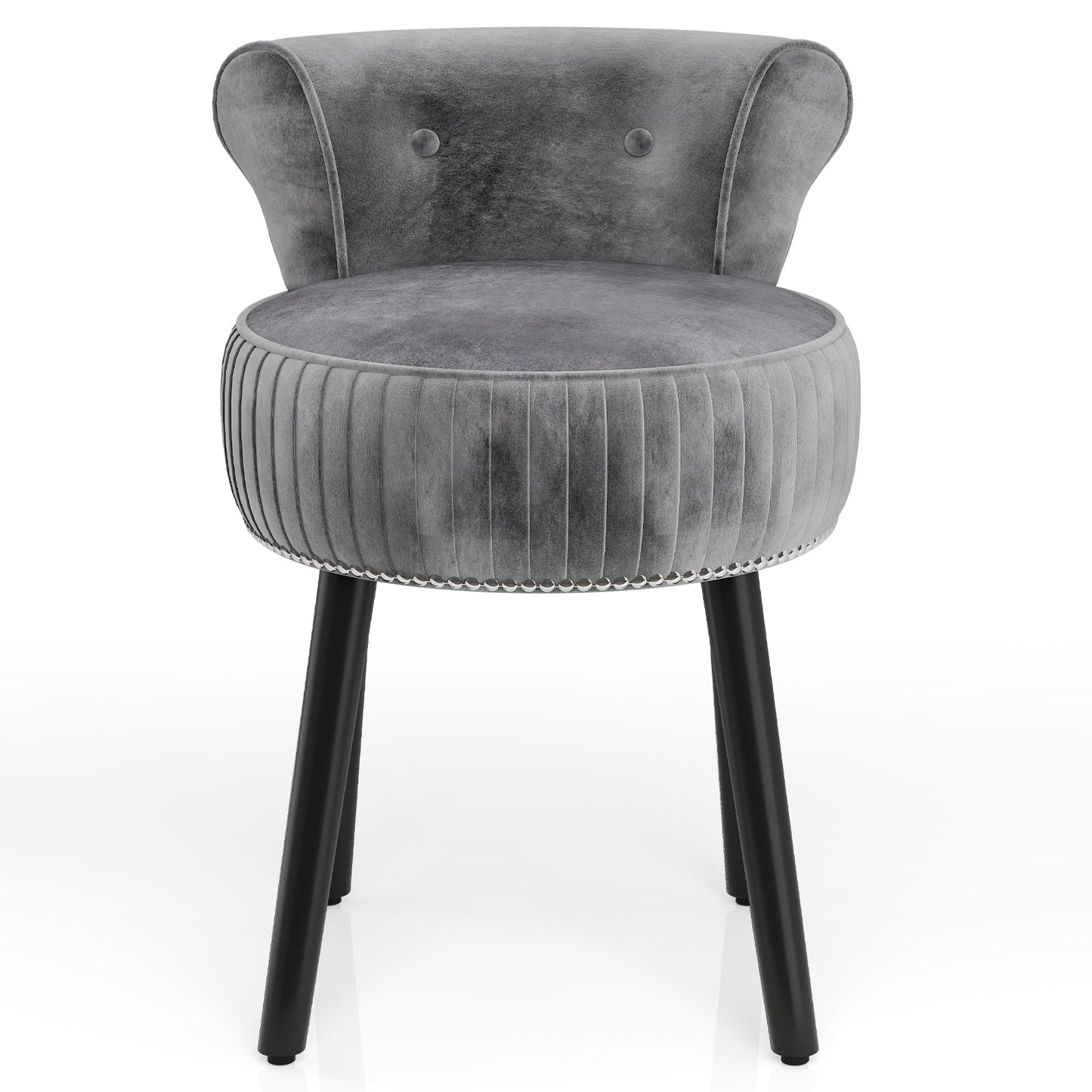 Velvet Vanity Chair with Tufted Low Back and Solid Wood Legs-Grey