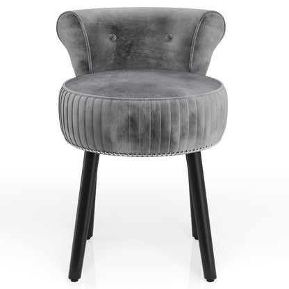 Velvet Vanity Chair with Tufted Low Back and Solid Wood Legs-Grey