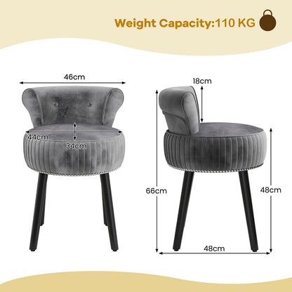 Velvet Vanity Chair with Tufted Low Back and Solid Wood Legs-Grey