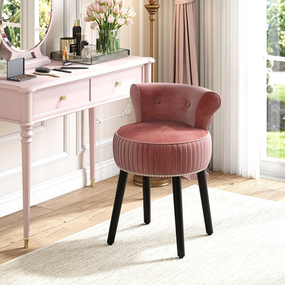 Velvet Vanity Chair with Tufted Low Back and Solid Wood Legs-Pink